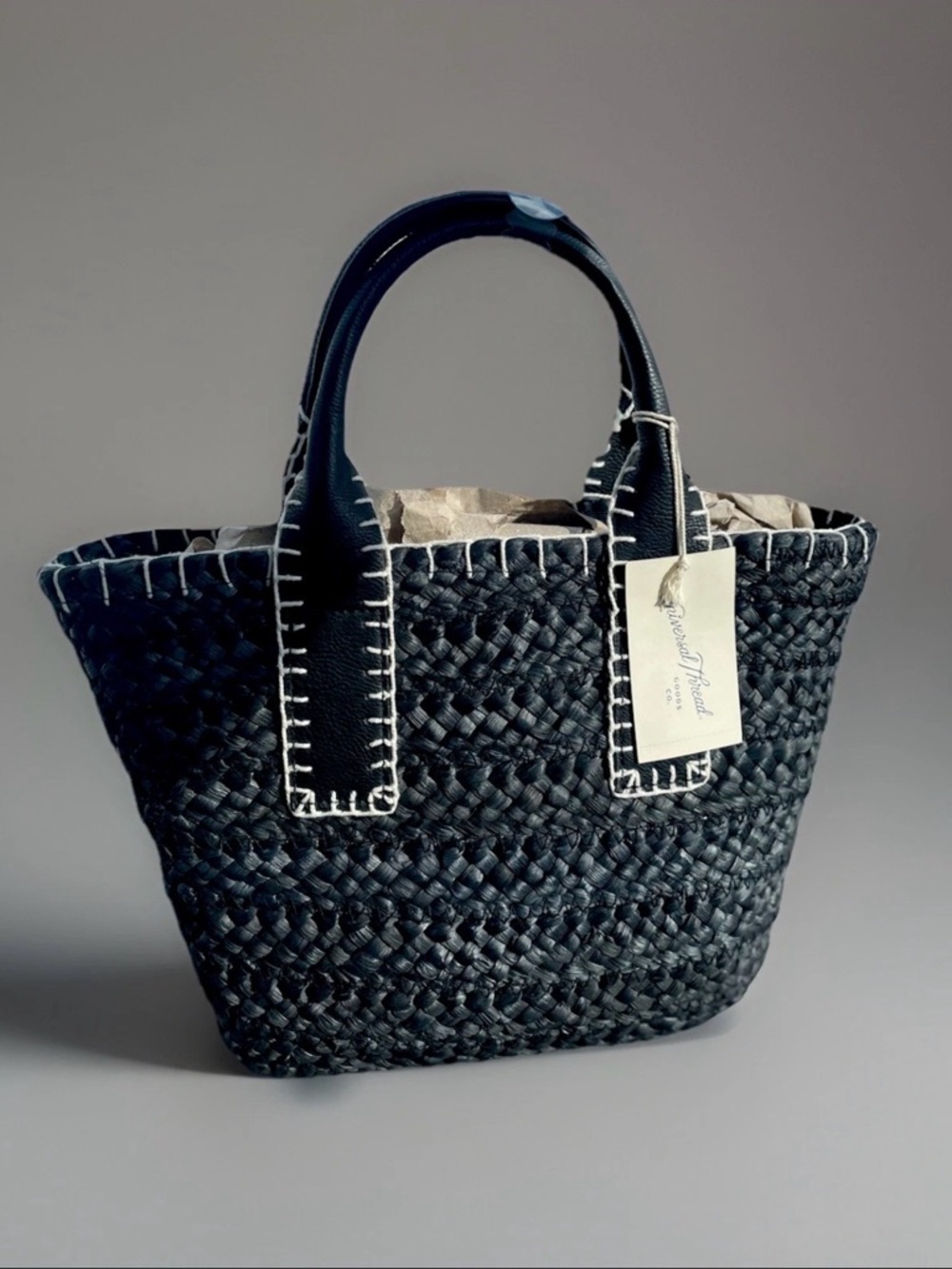 Universal Thread Black Woven Tote with White Stitching